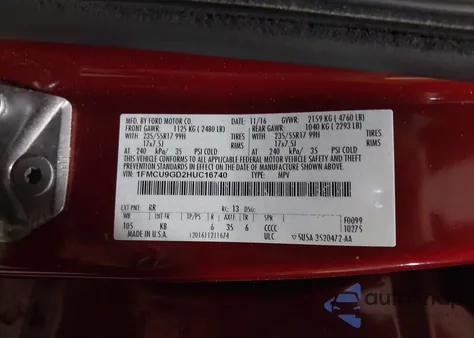 2017 Ford Escape Se from USA, damaged, VIN 1FMCU9GD2HUC16740